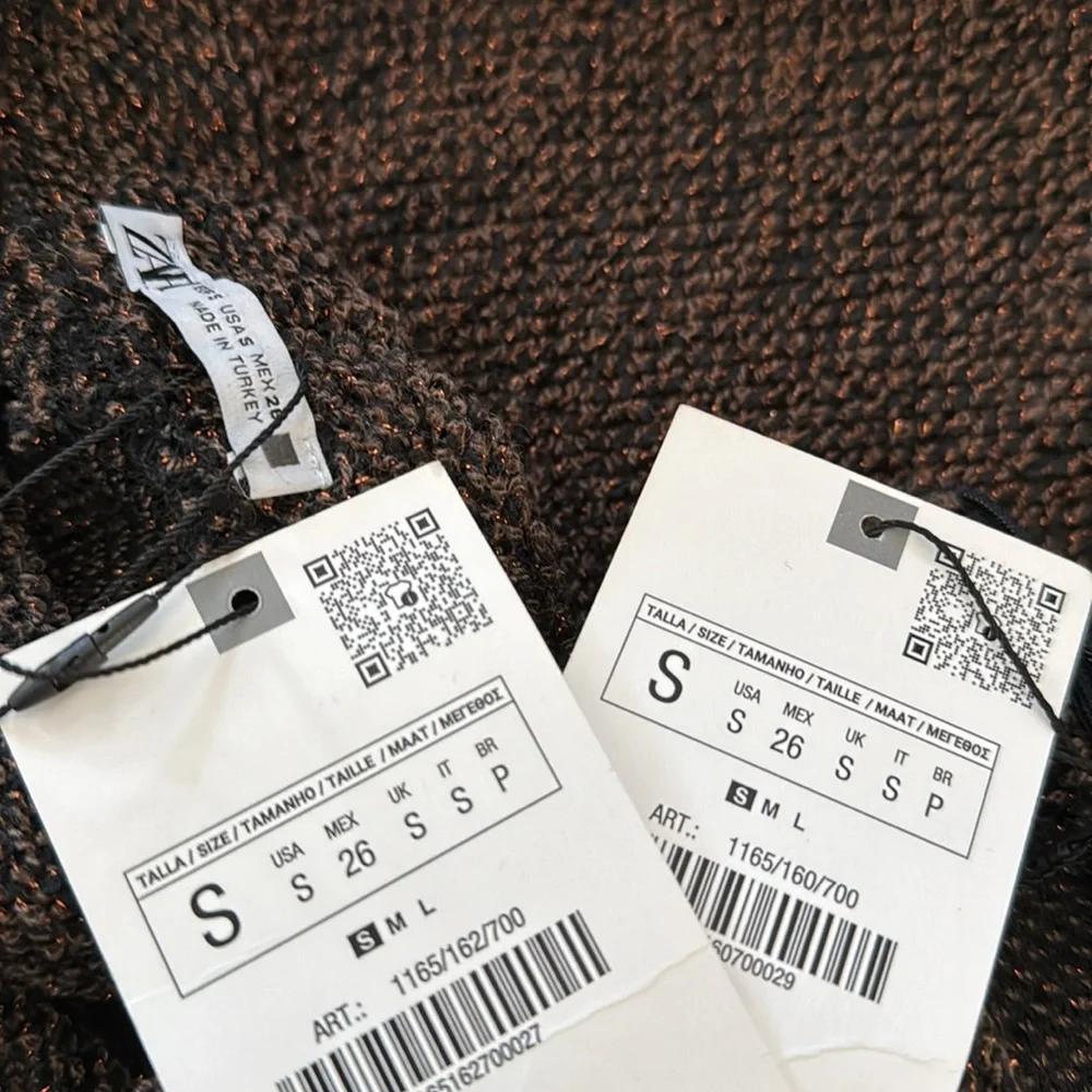 New Zara Brown Black Tweed Mock Neck Top Skirt Set S - Picture 11 of 12